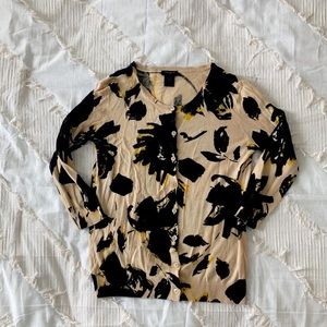 Ann Taylor 3/4 Sleeve Floral Cream Cardigan